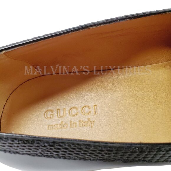 GUCCI SHOES MENS GEOMETRIC G LOGO BLACK LEATHER LOAFERS w LIZARD sz 10 10.5 - Picture 12 of 15